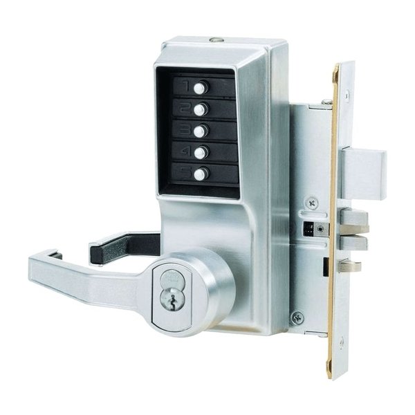 Dormakaba Mortise Combination Lever Lock, Key Override, Passage, Lockout, Less Core, Satin Chrome L8148M-26D-41